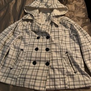 PLAID PEACOAT SZ 1X. GOOD PREOWNED CONDITION